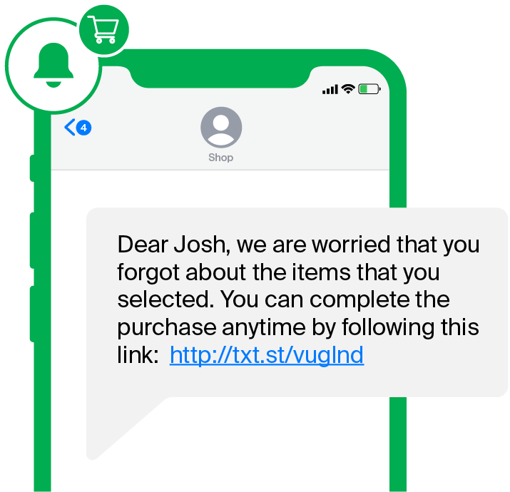 sms You can complete the purchase Shopping Cart Abandonment strategies
